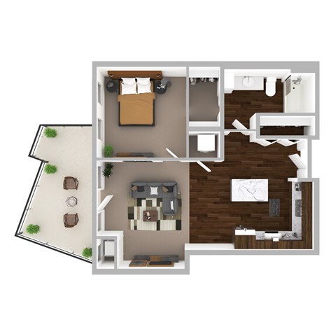 Floor plan for 1 bed, 1 bath, 811 sqft